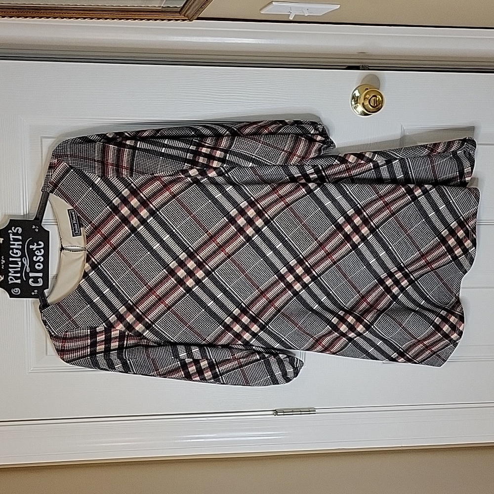 Jessica Howard Dress Medium Plaid Black Tan Red Ivory
